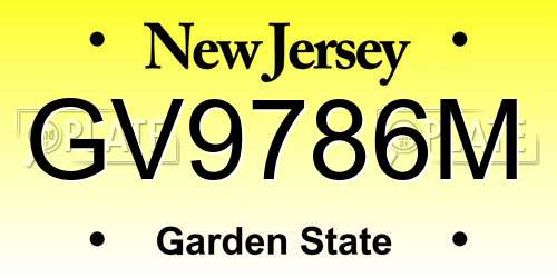 GV9786M New Jersey License Plate