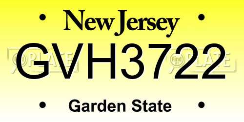 GVH3722 New Jersey License Plate