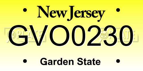 GVO0230 New Jersey License Plate
