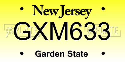 GXM633 New Jersey License Plate