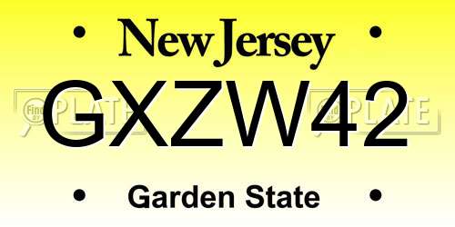 GXZW42 New Jersey License Plate