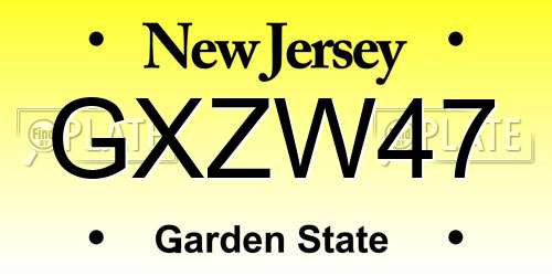 GXZW47 New Jersey License Plate
