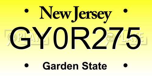 GY0R275 New Jersey License Plate