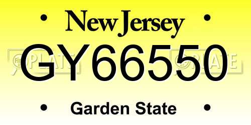 GY66550 New Jersey License Plate