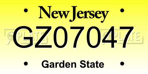 GZ07047 New Jersey License Plate