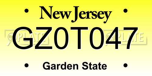 GZ0T047 New Jersey License Plate