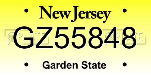 GZ55848 New Jersey License Plate