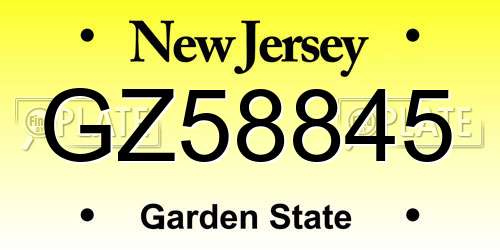 GZ58845 New Jersey License Plate