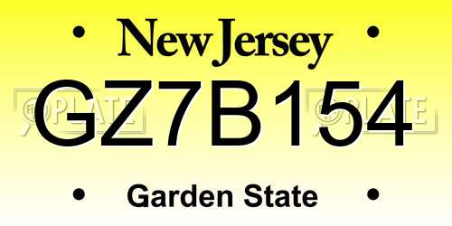 GZ7B154 New Jersey License Plate