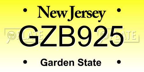 GZB925 New Jersey License Plate
