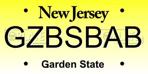 GZBSBAB New Jersey License Plate