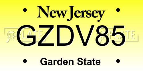 GZDV85 New Jersey License Plate