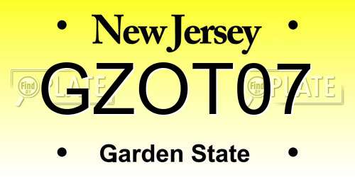 GZOT07 New Jersey License Plate