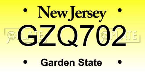 GZQ702 New Jersey License Plate