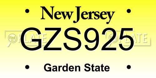 GZS925 New Jersey License Plate