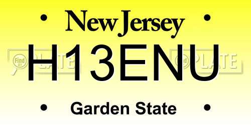 H13ENU New Jersey License Plate