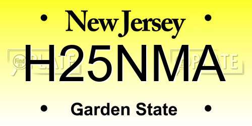 H25NMA New Jersey License Plate