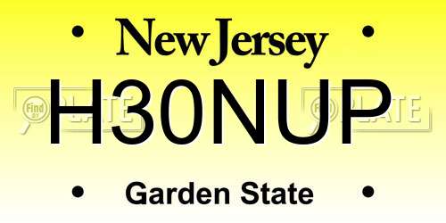 H30NUP New Jersey License Plate