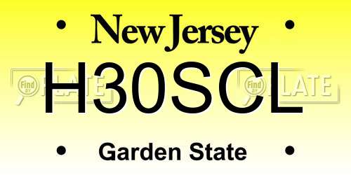H30SCL New Jersey License Plate