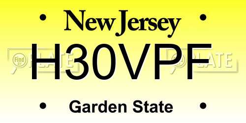 H30VPF New Jersey License Plate