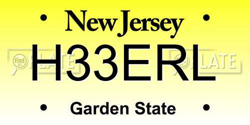H33ERL New Jersey License Plate
