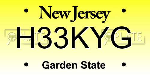 H33KYG New Jersey License Plate