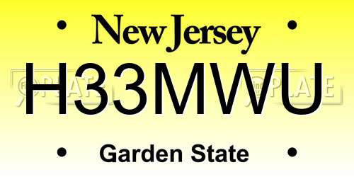 H33MWU New Jersey License Plate