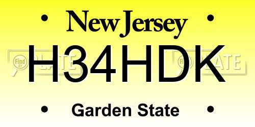 H34HDK New Jersey License Plate