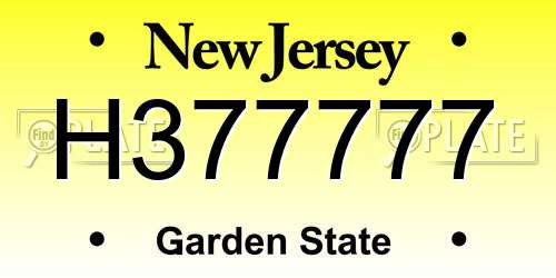 H377777 New Jersey License Plate