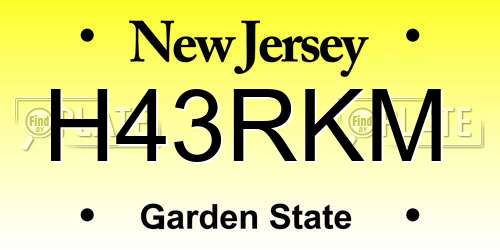 H43RKM New Jersey License Plate