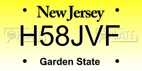 H58JVF New Jersey License Plate