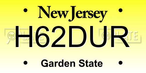 H62DUR New Jersey License Plate