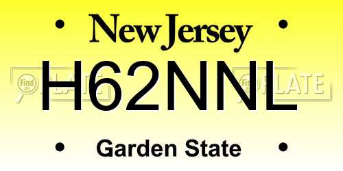 H62NNL New Jersey License Plate