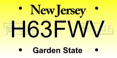 H63FWV New Jersey License Plate
