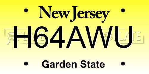 H64AWU New Jersey License Plate