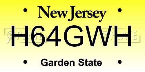 H64GWH New Jersey License Plate