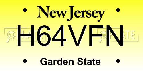 H64VFN New Jersey License Plate