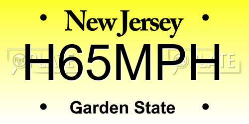 H65MPH New Jersey License Plate