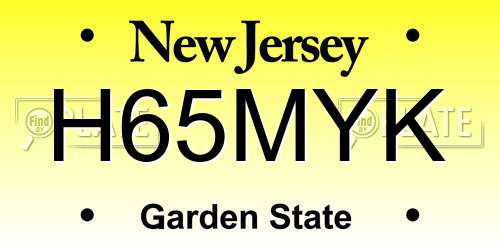 H65MYK New Jersey License Plate
