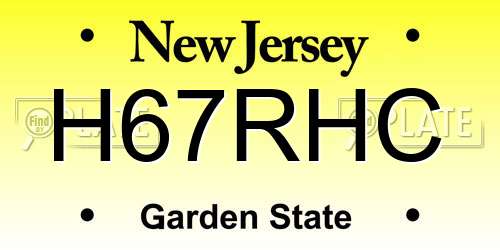 H67RHC New Jersey License Plate