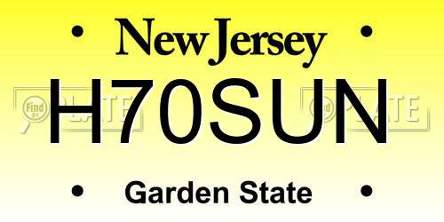 H70SUN New Jersey License Plate