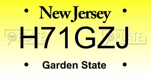 H71GZJ New Jersey License Plate