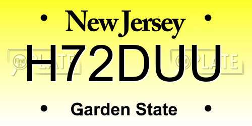 H72DUU New Jersey License Plate