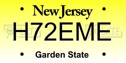 H72EME New Jersey License Plate