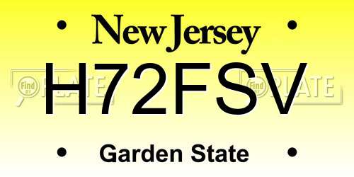 H72FSV New Jersey License Plate