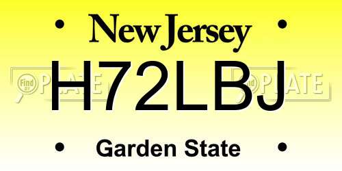 H72LBJ New Jersey License Plate