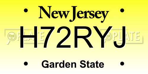 H72RYJ New Jersey License Plate