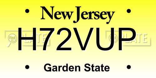 H72VUP New Jersey License Plate