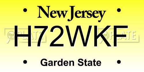 H72WKF New Jersey License Plate