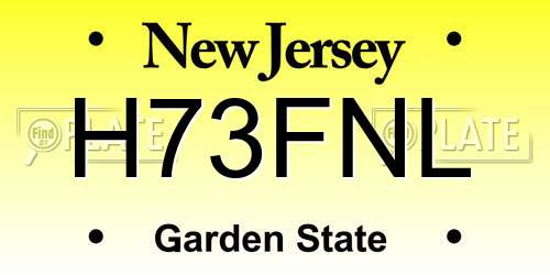 H73FNL New Jersey License Plate